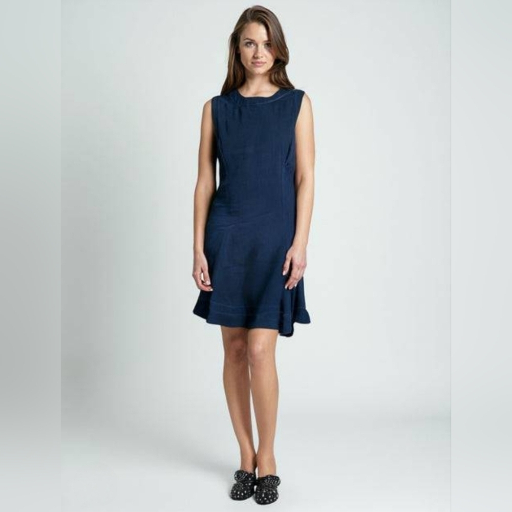 Malvin I Love Linen Navy Sleeveless Dress Large Lightweight Coastal Office